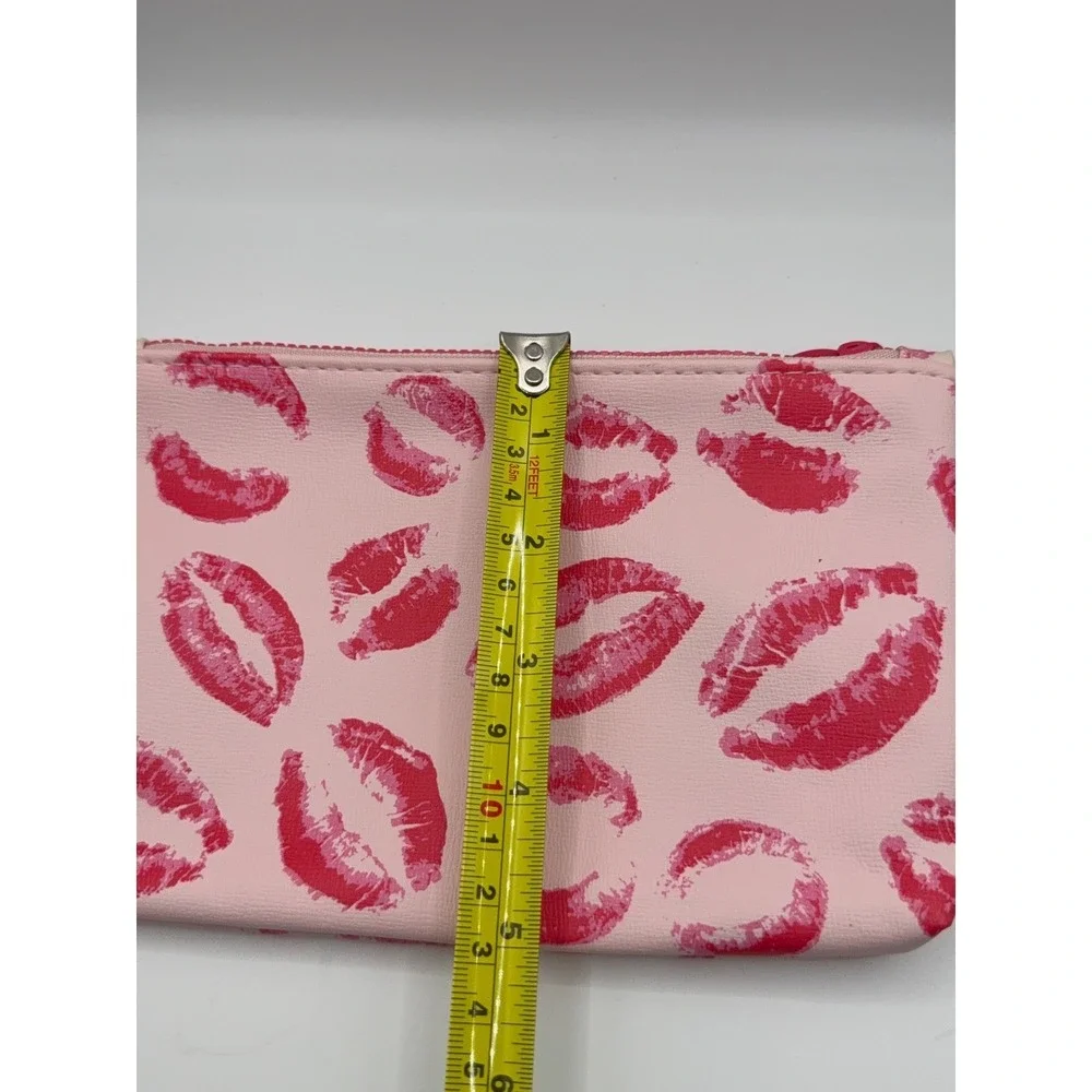 IPSY Pink Lip Cosmetic Bag Red Kisses Makeup Pouch Zippered Travel Case Small